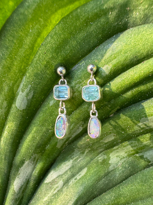 Tourmaline and Pink Opal earrings